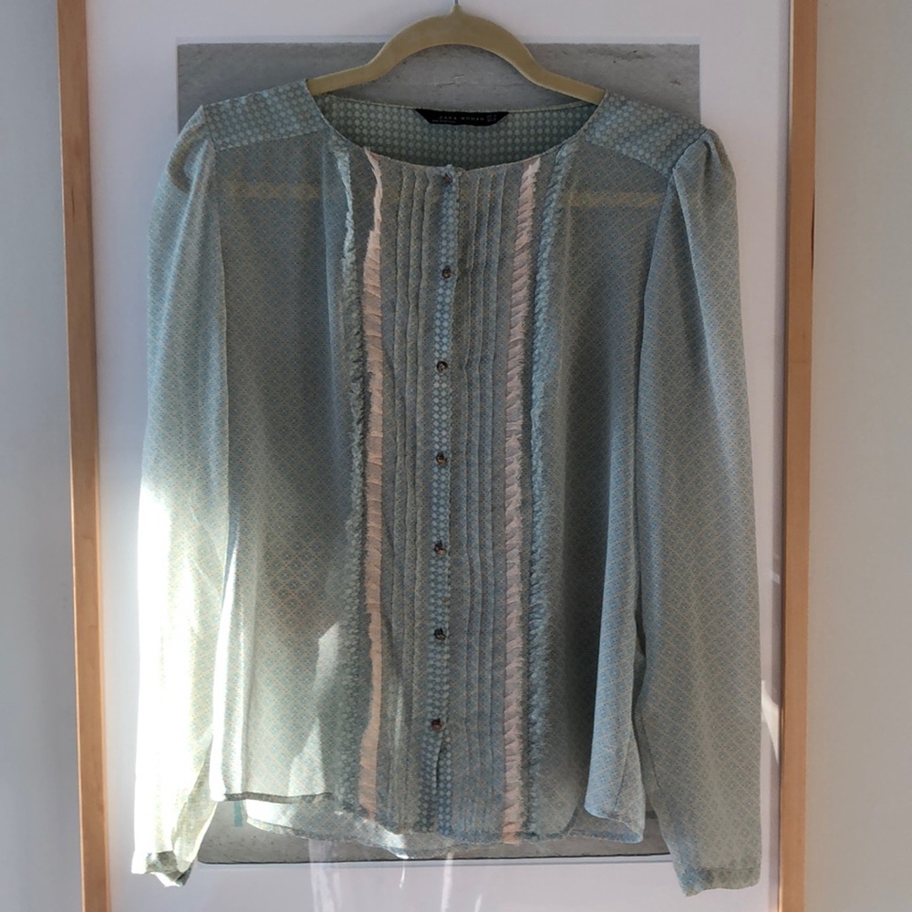 Zara blue and pink blouse